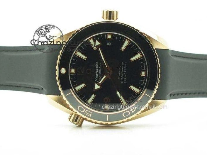 0522 Planet Ocean Professional Rose Gold Liquid Metal V6F 42mm On Black Rubber Strap A Vibrant 8266